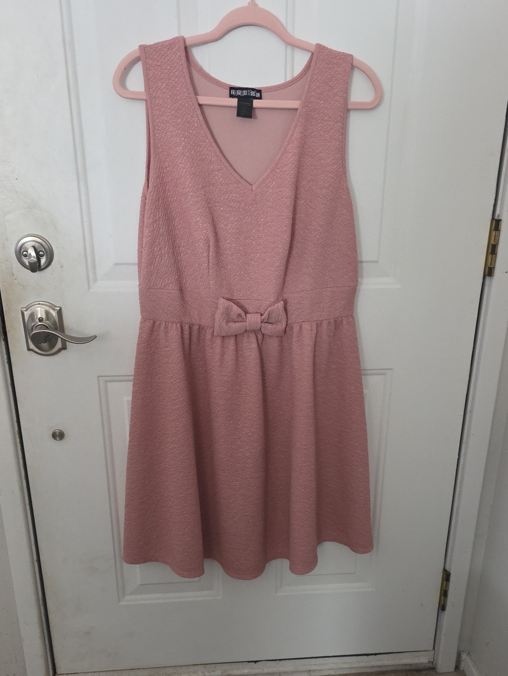 Paper Doll Brand Dusty Rose Textured V-Neck Mini Dress with Waist Bow Size 1X
